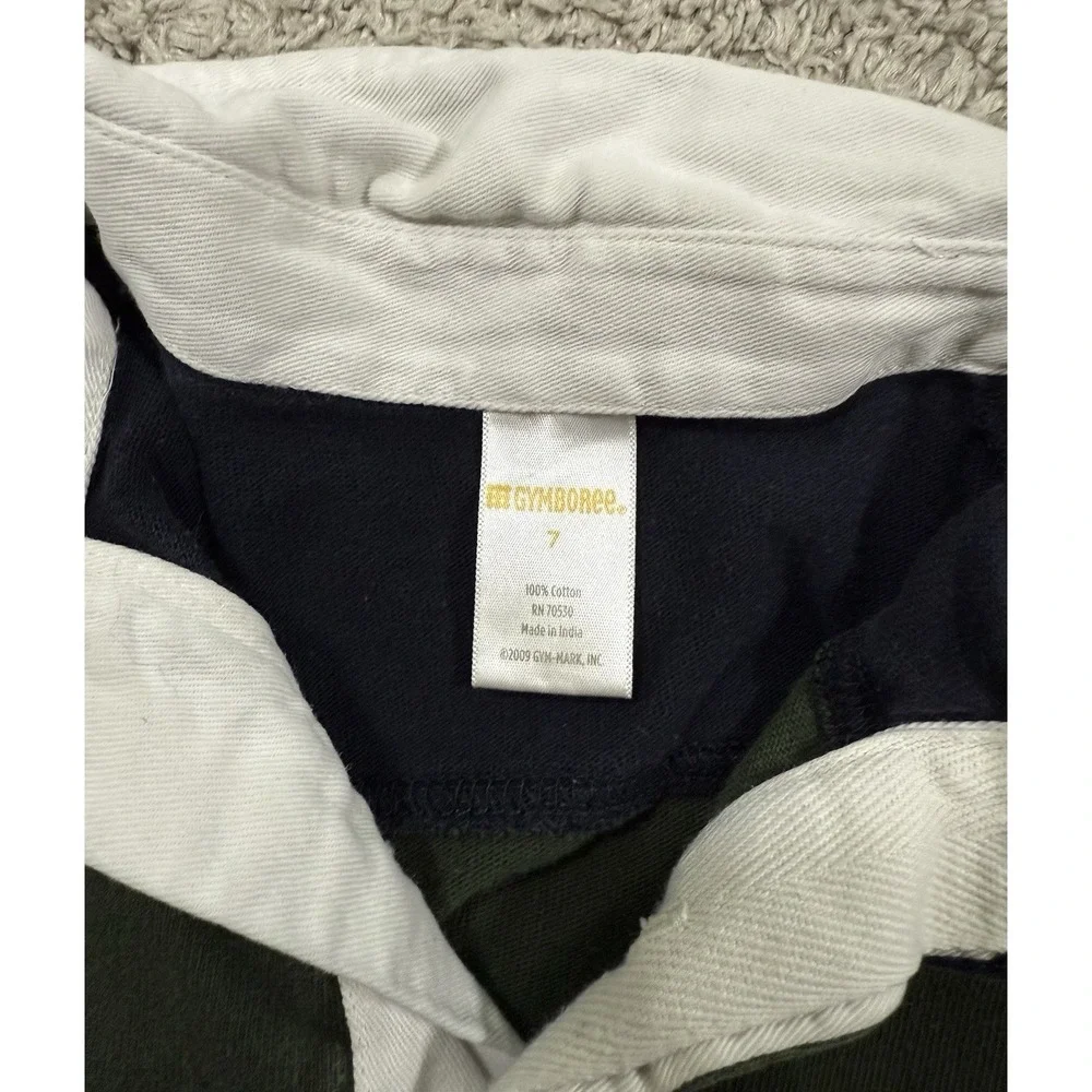 Gymboree Boys Kids Green Blue Striped Polo Long Sleeve Shirt 7 Rugby‎ Preppy